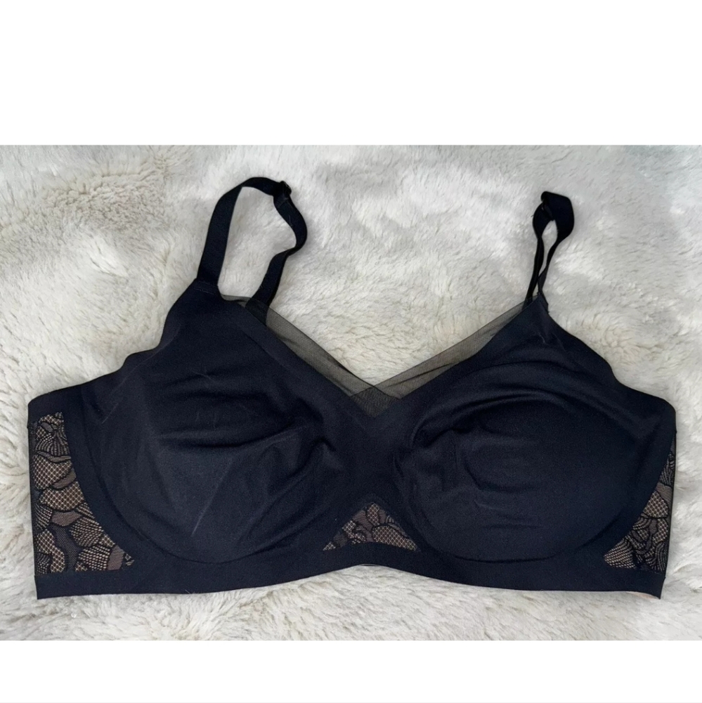 HONEYLOVE Crossover Bra Mesh Lace Black Size L Large